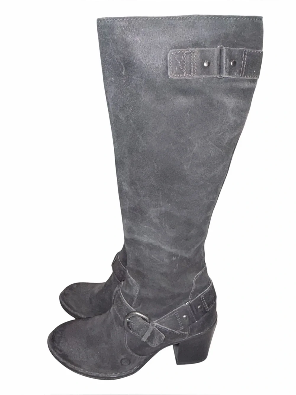 Born Black Distressed Nubuck Leather Tall Heeled Riding Boots size 38 7